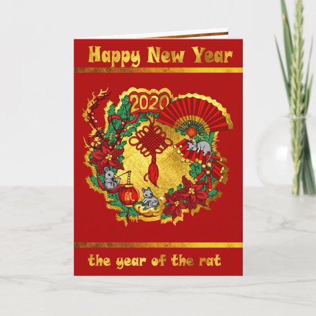 Tarjeta Chinos felices Año Nuevo de la Rata (Anverso)