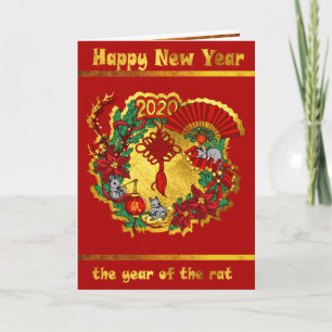 Tarjeta Chinos felices Año Nuevo de la Rata