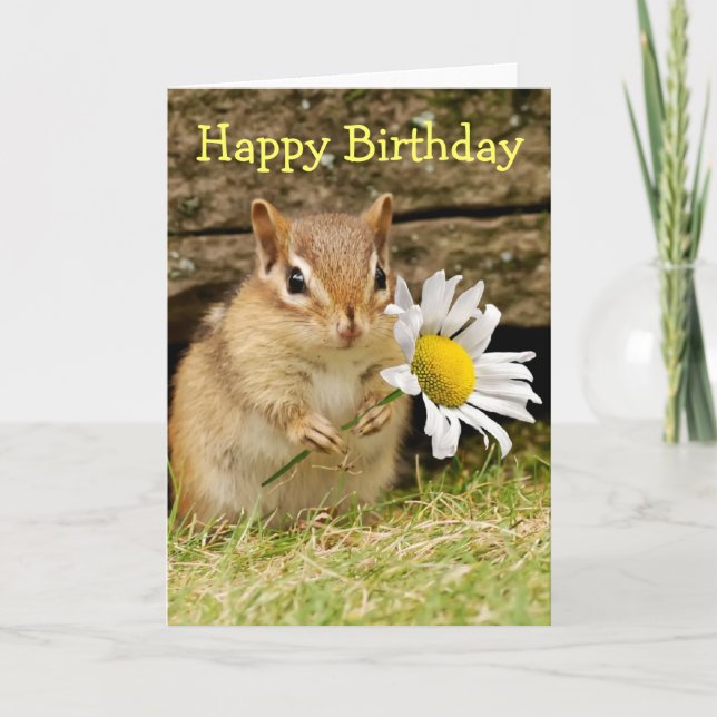 Tarjeta Chipmunk adorable del bebé con la margarita - (Anverso)