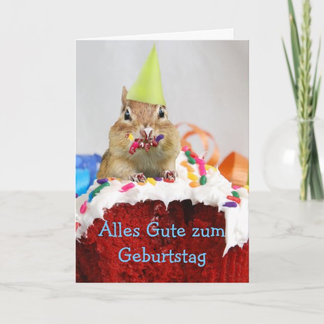 Tarjeta Chipmunk de cumpleaños alemana (Anverso)