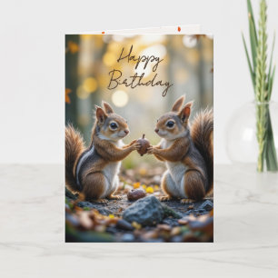 Tarjeta Chipmunk y ardilla de cumpleaños con maíz de otoño