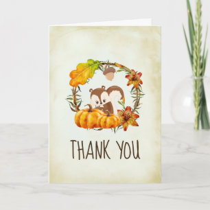 Tarjeta Chipmunk y Calabazas Otoño Rústico Gracias