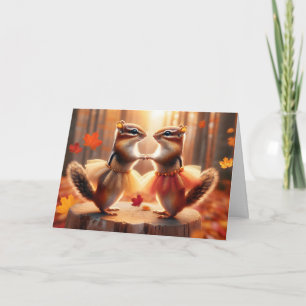 Tarjeta Chipmunks para cumpleaños otoño