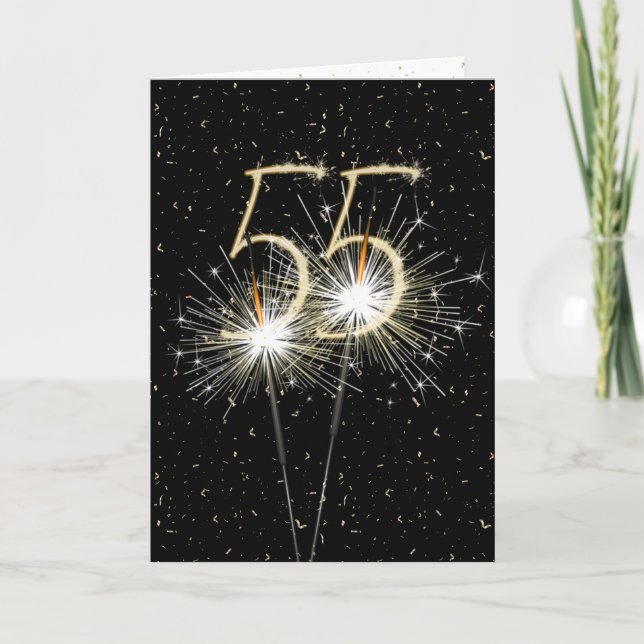 Tarjeta Chispa de cumpleaños 55 en negro (Anverso)