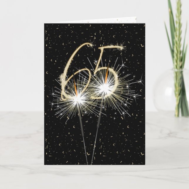 Tarjeta Chispa de cumpleaños 65 en negro (Anverso)