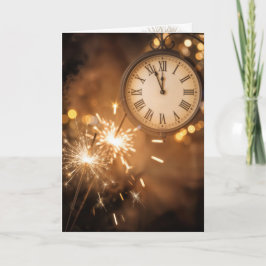 Tarjeta Chispas de Año Nuevo con reloj de cuenta regresiva