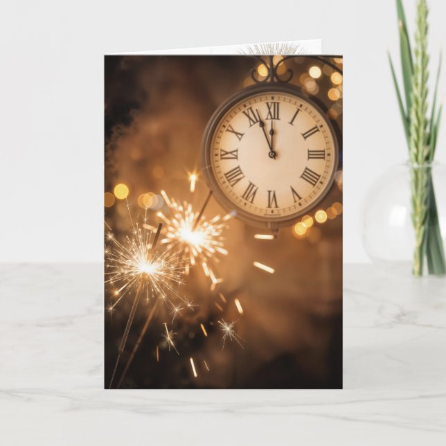 Tarjeta Chispas de Año Nuevo con reloj de cuenta regresiva (Anverso)