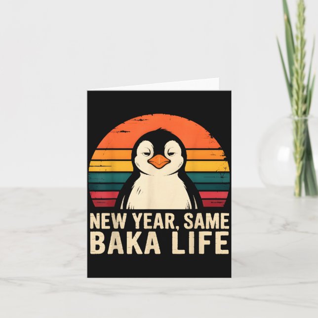 Tarjeta Chiste de Pingüino de Vida de Baka Igual Año Nuevo (Anverso)
