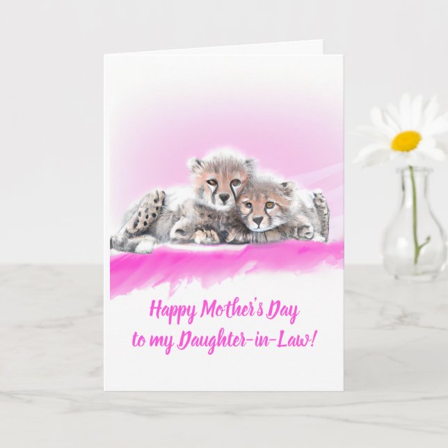Tarjeta Chita rosa cubs Día de la Madre con Hija (Planta pequeña)