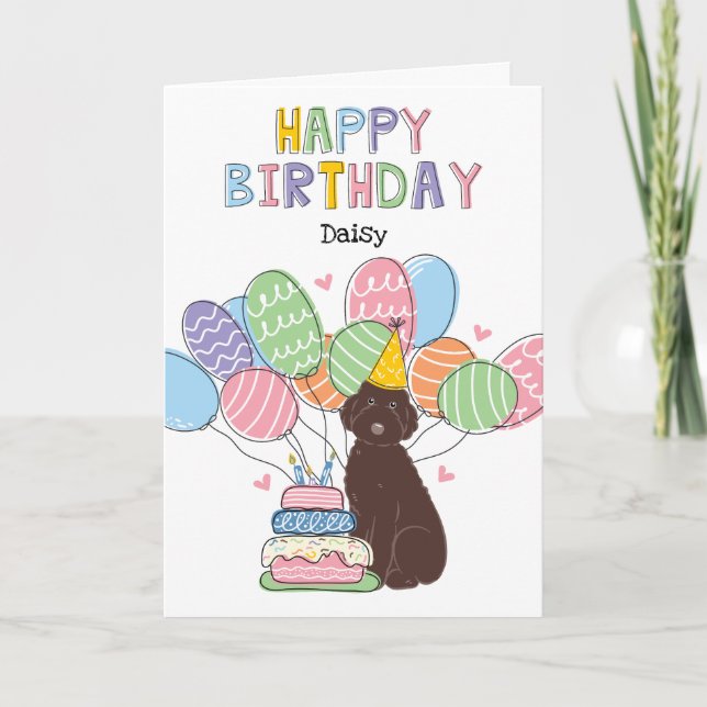 Tarjeta Chocolate Aussiedoodle Perro Feliz Cumpleaños (Anverso)