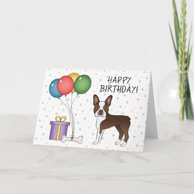 Tarjeta Chocolate Brown Boston Terrier Dog Feliz cumpleaño (Anverso)