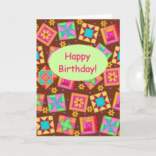 Tarjeta Chocolate Brown Patchwork Quilt Art Feliz cumpleañ