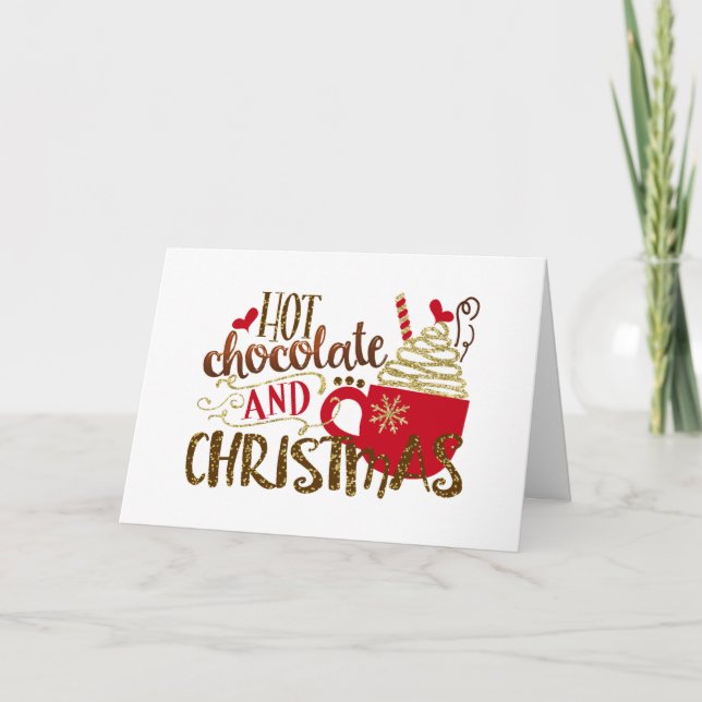 Tarjeta Chocolate Caliente y Brillo de Glitter de Vacacion (Anverso)