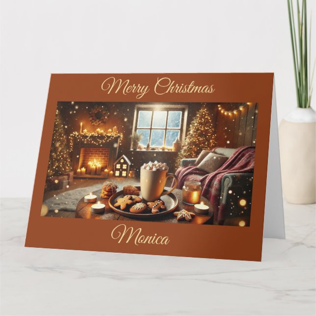 Tarjeta Chocolate caliente y galletas en el día del Navida (Anverso)