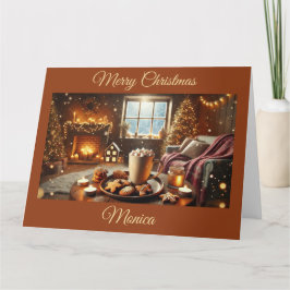 Tarjeta Chocolate caliente y galletas en el día del Navida