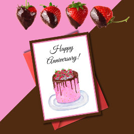 Tarjeta Chocolate con Fresa en Acuarela Feliz Aniversario