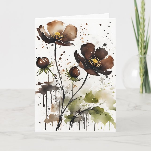 Tarjeta Chocolate cosmos - Watercolor flowers (Anverso)