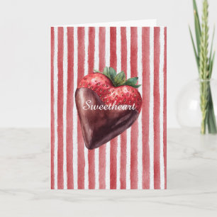 Tarjeta Chocolate Fresa Corazón Dulce Rayas Blancas Rojas
