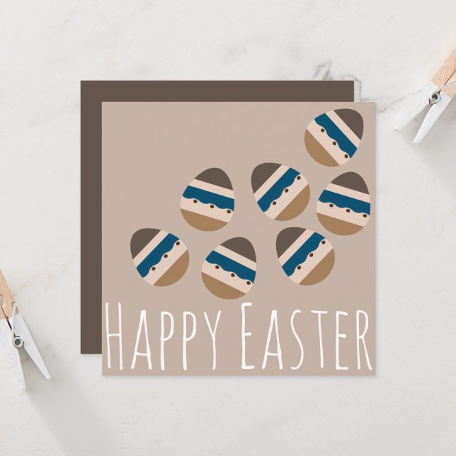 Tarjeta Chocolate Happy Easter Eggs Earth Tone Blue Brown (Anverso/Reverso In Situ)