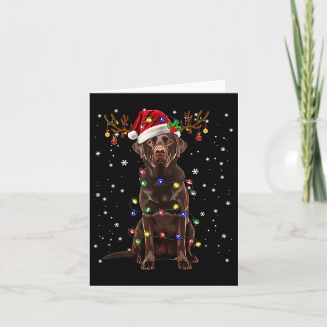 Tarjeta Chocolate Lab Labrador Christmas Tree Light Pajama (Anverso)