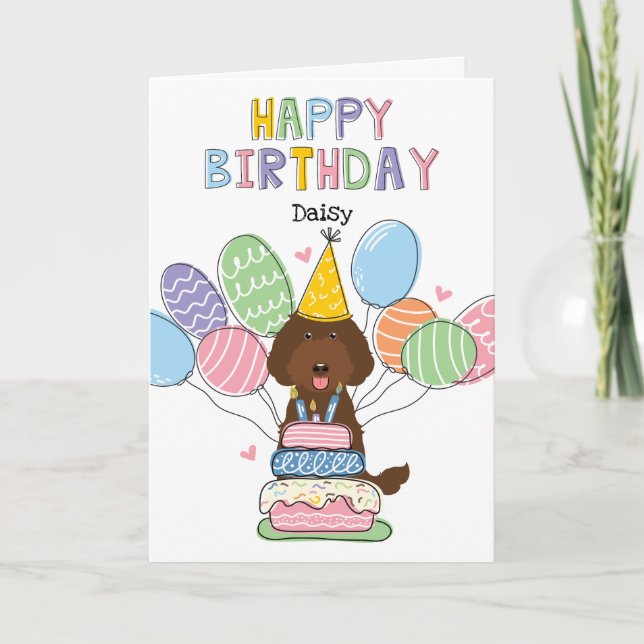 Tarjeta Chocolate Labradoodle Dog Happy Birday Card (Anverso)
