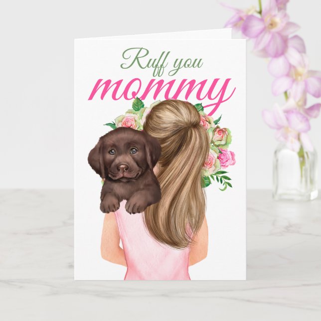 Tarjeta Chocolate Labrador Cachorro Con Mujer Ruff Mamá (Orquídea)
