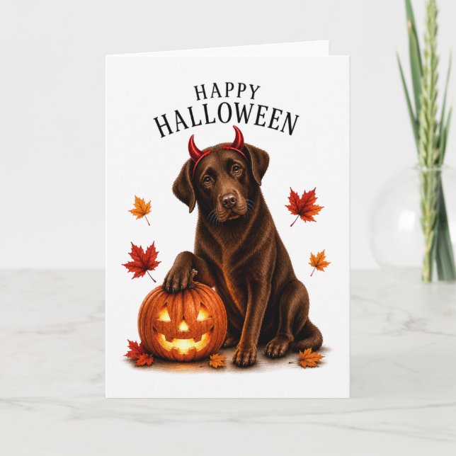 Tarjeta Chocolate Labrador Halloween Perro Diablo (Anverso)