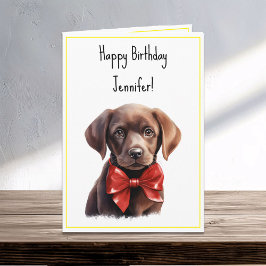 Tarjeta Chocolate Labrador Puppy Dog Nombre de cumpleaños