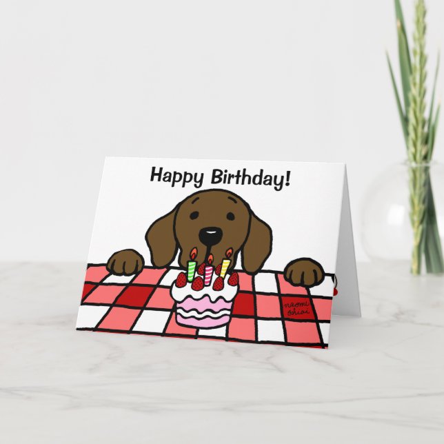 Tarjeta Chocolate Labrador viendo tu cumpleaños (Anverso)