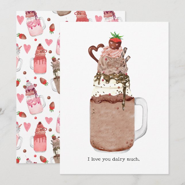 Tarjeta Chocolate Valentine Milkshake I Love You Pun (Anverso / Reverso)