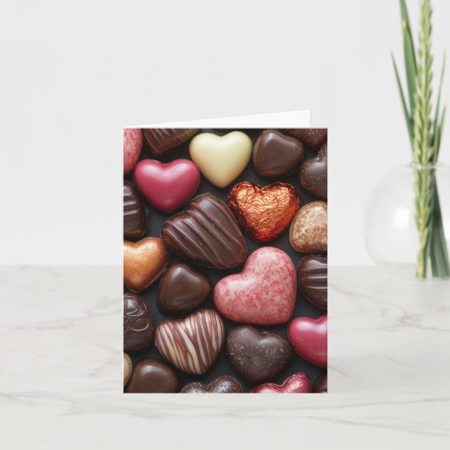 Tarjeta chocolates con forma de corazón saludo de San Vale (Anverso)
