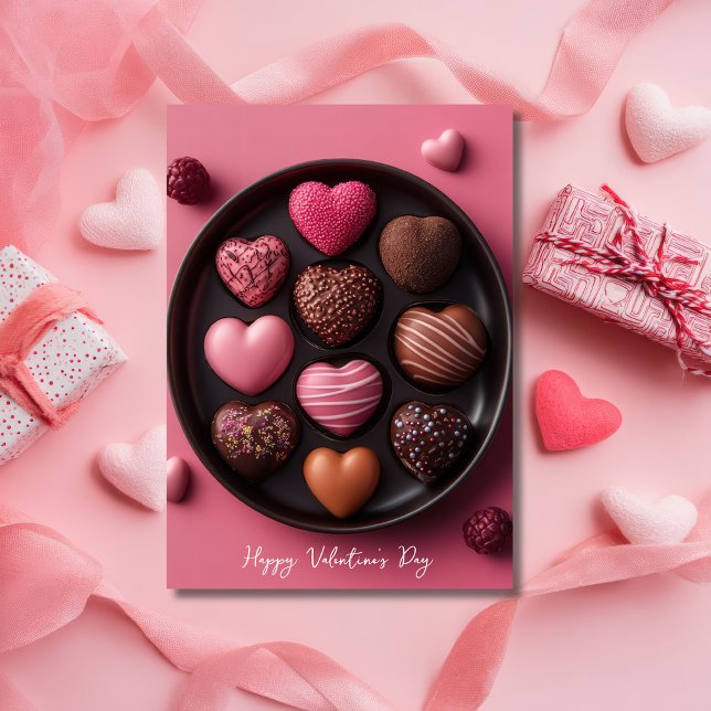 Tarjeta chocolates en forma de corazón saludo de San Valen (Subido por el creador)