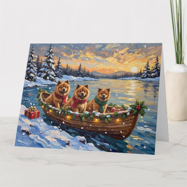 Tarjeta Chow Chow Christmas Boat Holiday (Anverso)