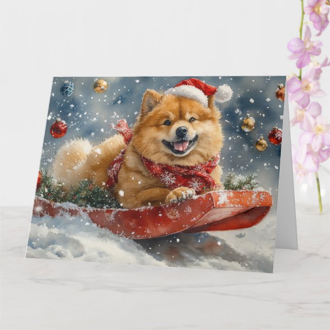 Tarjeta Chow Chow Dog en Sledge Let it Snow Navidades (Orquídea)