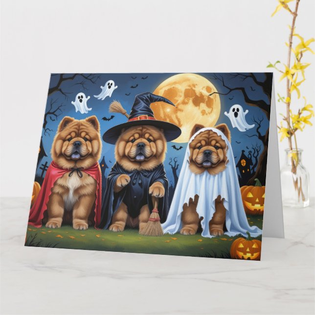 Tarjeta Chow Chow Dog Pumpkin Halloween Funny (flor amarilla)
