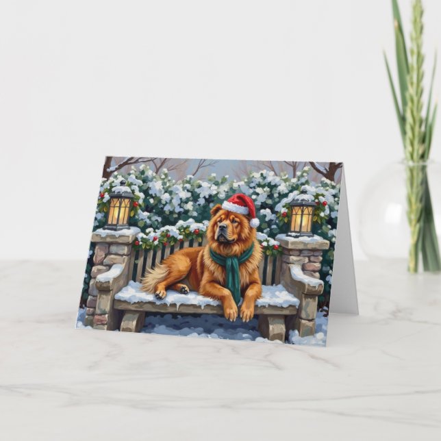Tarjeta Chow Chow Dog Serene Winter Garden Christmas Art (Anverso)