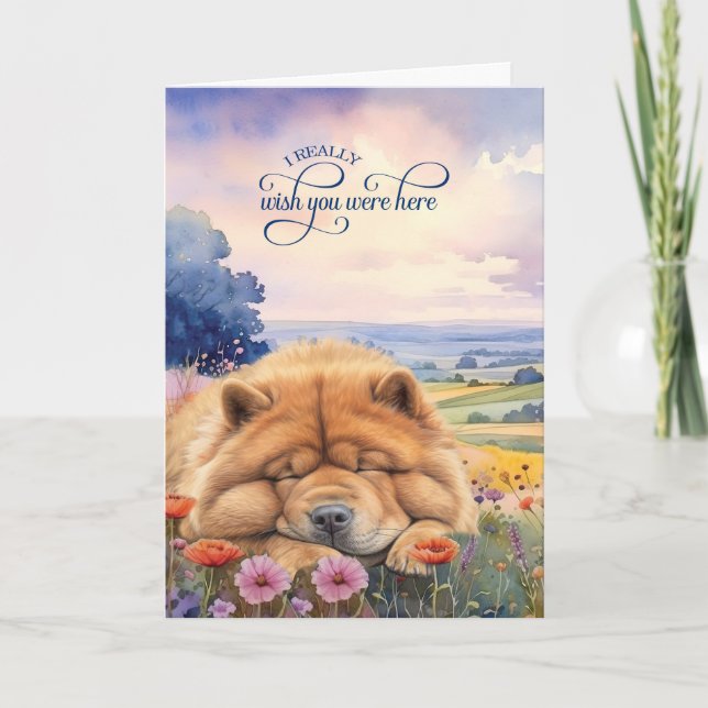 Tarjeta Chow Chow Dog Wildflowers Scenic Vista Miss You (Anverso)