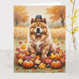 Tarjeta Chow Chow en hojas de otoño Arte de Acción de Grac