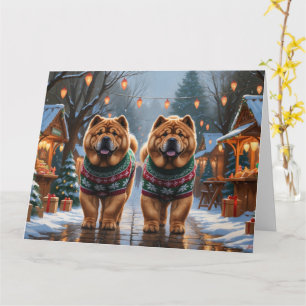 Tarjeta Chow Chow Navidades de perros masticadores en vaca