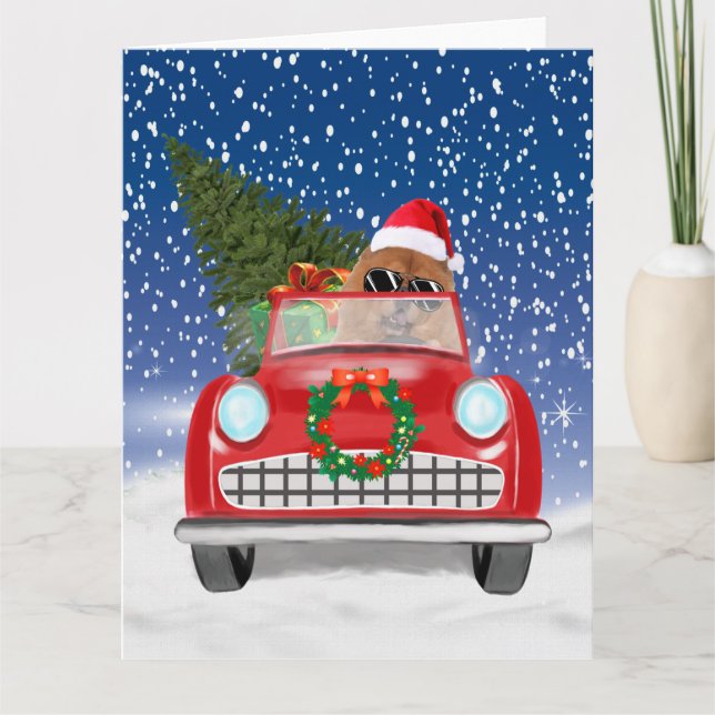 Tarjeta Chow Chow Perro Conductor Auto En Nieve (Anverso)
