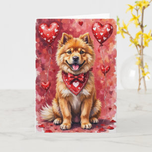 Tarjeta Chow Chow San Valentín Perro Sentado con Corazones