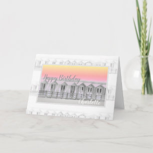 Tarjeta Choza de la playa del feliz cumpleaños en la