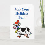 Tarjeta Chrismukkah con vaca<br><div class="desc">Una tarjeta tonta pinta al "Mu" como "Moo" con una vaca judía-cristiana como diseño.  Personalizar esta tarjeta como quieras.</div>