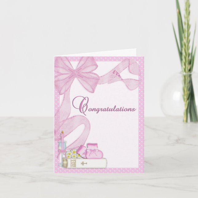 Tarjeta Christening Baptism Pink Congratulations (Anverso)