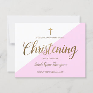 Tarjeta Christening Gracias Bebé Muchacha Simple Pink Gold