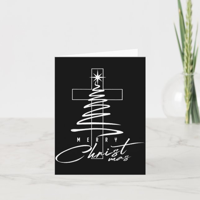 Tarjeta Christian Cross Jesus Merry Christmas Xmas Tree Ho (Anverso)