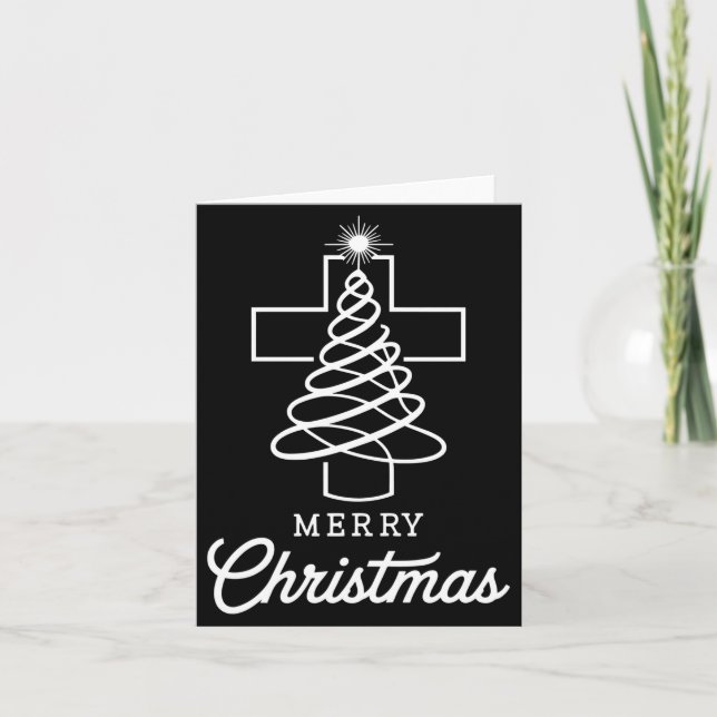 Tarjeta Christian Cross Jesus Merry Christmas Xmas Tree Ho (Anverso)