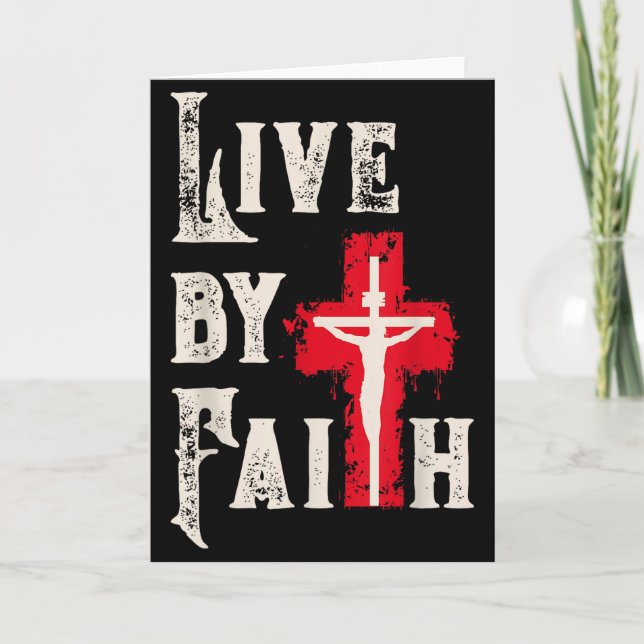 Tarjeta Christian Cross Scripture Live By Faith  (Anverso)