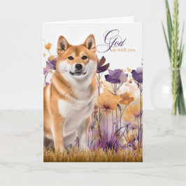 Tarjeta Christian Encourage Akita Dog Purple Wildflowers