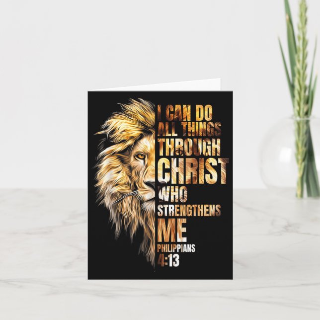 Tarjeta Christian I Can Do All Things Through Christ Lion  (Anverso)
